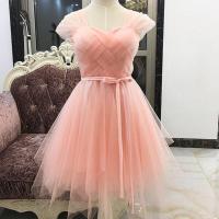 小礼服2021新款蓬蓬礼服连衣裙伴娘团姐妹裙生日会宴会结婚婚纱 002-短款松紧浅粉色 大码(103-120斤)