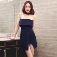 夜店女装性感抹胸包臀连衣裙显瘦公主裙裹胸露背开叉夜场小礼服潮 (GT656-8390#)宝蓝色 S