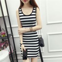 新款性感外穿无袖吊带背心裙女春夏季打底包臀中长款大码连衣裙 条纹背心裙 M