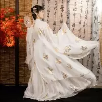 如梦见原创汉服女[鱼跃溪]对襟齐胸襦裙大袖衫烫金仙气夏季 S(大袖衫白色)