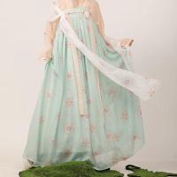 茗月雅阁原创望安行唐风复原款齐胸襦裙汉服女一片式襦裙古装夏季 碧绿色套装+3米裙子送披帛 S