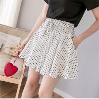 半身裙女夏新款高腰显瘦短裙波点a字裙百搭松紧腰大码防走光伞裙 白色 XS建议75一90斤