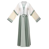 卿如故原创白菜汉服唐制唐背子半臂十二摆破裙圆领大襟衫新款促销 三件套4.5M摆 预售 30天内发货 S