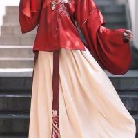 绮梦汉服女学生日常古装马面裙传统交领刺绣明制袄裙套装秋冬新款 杏色 单个下裙 S