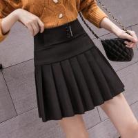 百褶裙女2021夏季新款韩版高腰防走光松紧腰显瘦百搭a字半身短裙 黑色 S 80-90斤