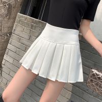 百褶裙女高腰显瘦半身裙百搭A字学院清新修身超短裙夏防走光裙子 白色 S 1尺9 (80-94斤)