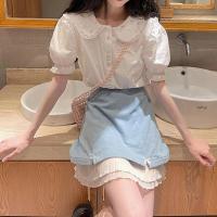 THETURE[云朵有点甜]蓝色半身裙2021春款女夏高腰a字短裙小个子 水蓝色半裙 S 95-105