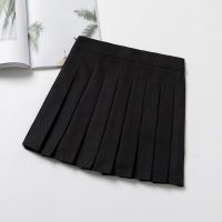 短裙百褶裙JK裙高腰2020新款半身裙女夏季大码a字格裙学生裙子女 黑色 [百褶裙],自带安全裤 XS 腰围60建议65