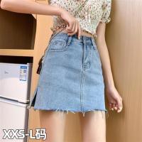 150小个子包臀超短裙牛仔半身裙女a字夏开叉高腰显高带内衬xs小码[8月13日发完] 蓝色 XXS