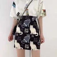猫咪短裙2020夏季新款小心机涂鸦半身裙包臀显瘦a裙不显跨防走光 黑色防走光短裙 XS