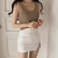 白色不规则开叉A字半身裙女2021新款春夏设计感小众轻熟短裙裤裙 白色 [弹力开叉短裙] XL