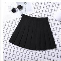 2021春夏季新款女学生高腰百搭宽松显瘦扣子百褶裙半身裙裤短裙女 [新款带扣子纯黑色拉链百褶裙] XS 68-80