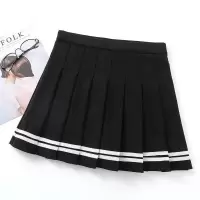 [含安全裤]半身裙夏季款短裙女高腰百褶裙a字裙半身裙裤学院风 黑色织带款[带内衬] XS