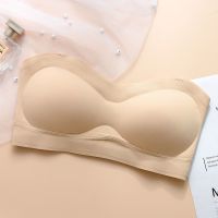 乳胶内衣无肩带防滑一字围婚纱礼服隐形文胸一片式无痕聚拢抹胸 肤色 S码适合(70-95斤)70AB