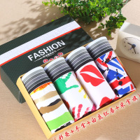 男士内裤男平角裤卡通个性潮可爱底裤衩青年男生韩版四角短裤头 4A 彩条 手掌 白底红唇 米字旗 L