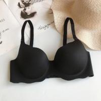 白色无钢圈一片式无痕内衣女性感收副乳聚拢大胸显小文胸罩厚薄款 典雅黑色 薄款 75B 34B