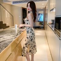 2021新款夏季重工刺绣扎染无袖包臀开叉性感削肩改良旗袍连衣裙 改良旗袍连衣裙 S