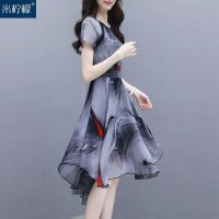 2021夏天新款连衣裙女短袖韩版修身显瘦印花雪纺飘逸燕尾裙仙女裙 主图色 新品首发 S 85-95斤