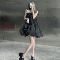 吊带连衣裙2021早春少女修身设计感小众炸街小黑裙赫本风明星同款 黑色 S
