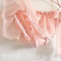 日系粉嫩裙摆雪纺少女午夜迷人侧开绑带可系蝴蝶结夜店内裤丁字裤 粉红色 均码