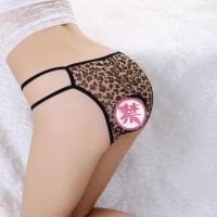 丁字裤女可插入豹纹日式蝴蝶结蕾丝开裆诱惑透明蕾丝内裤女性感 B89-黄豹纹 均码