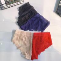 4条装新款冰丝无痕性感蕾丝内裤女中低腰超薄透气透明女士三角裤 4条装(黑+蓝+红+肤色) M 建议(100-125斤)