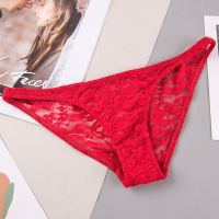 低腰性感蕾丝内裤透明诱惑女士三角裤半包臀高弹情趣内裤保密发货 红色 S(75-90斤)