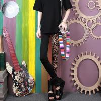 2020新款打底裤秋季女薄款外穿时尚豹纹拼接潮裤子弹力紧身九分裤 黑色 豹纹拼接 S