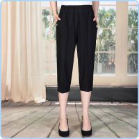 大码七分裤女夏季新款中老年女裤女士薄款宽松妈妈打底裤7分中裤 黑色 七分裤 XL 建议(90-115斤)