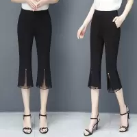 七分九分夏季新款韩版蕾丝打底裤高腰宽松休闲女裤时尚潮妈妈裤子 黑色七分裤[不钉扣] S 建议[80-90]斤穿