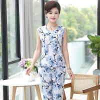 40-50岁夏季妈妈装睡衣中老年套装女士无袖圆领小汗衫婆婆装棉绸 1号色 老裁缝 L[建议90斤以内]