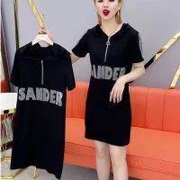 连衣裙女重工烫钻2021夏季中长款连帽宽松拉链连衣裙女显瘦性感潮 黑色 L 90-100斤