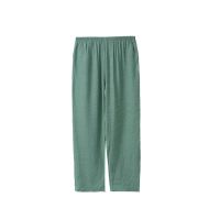 [单件/套装]夏季宽松妈妈装中老年人女装仿棉麻大码印花两件套 绿色[荷叶款]单件裤子 XL 85-100斤