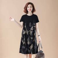 夏季新款中长款连衣裙妈妈装大码女装上衣200斤宽松遮肚子胖妹妹 989款#黑色 M 80-100斤