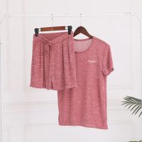 宅宅三件套夏季情侣睡衣薄款短裤短袖男女宽松大码家居服长裤套装 果酱红(短裤+短袖) L (建议80-120斤)