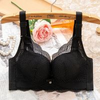 蕾丝无钢圈文胸聚拢小胸内衣女上托收副乳侧收性感调整型大码胸罩 黑色 34/75A