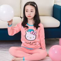 儿童内衣套装加绒加厚男童女童秋衣秋裤保暖睡衣学生秋冬长衣长裤 粉红色 (粉色KT猫加绒) 100 标准尺码