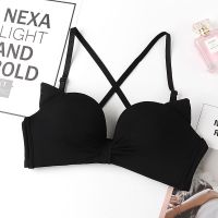 内衣套装女少女文胸聚拢薄款无钢圈小胸性感惑夏季骚蕾丝学生火辣 猫耳黑色单件 32/70(盒子+快递+礼品)