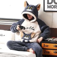 睡衣男冬季加厚加绒珊瑚绒青少年卡通加肥加大码法兰绒家居服套装 主图款汤姆猫7798 小号M[80-95斤]