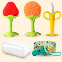 宝宝牙胶磨牙棒咬袋咬咬婴儿咬胶曼哈顿手抓球玩具乐硅胶可水煮 橙子+草莓+香蕉+长盒+布链条