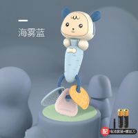 玩具婴儿可咬手摇铃0-6月磨牙棒牙胶玩具硅胶3个月新生儿抓握训练 声光牙胶音乐棒[电池版]海雾蓝 单品
