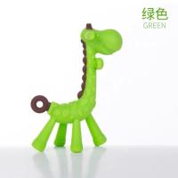0-3个月半岁曼哈顿手抓球小鹿牙胶婴儿磨牙硅胶玩具可水煮磨牙棒 绿色小鹿送收纳盒