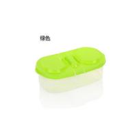 保鲜盒塑料透明带盖收纳盒水果收纳盒双格户外旅行家用便携式 绿色 1个