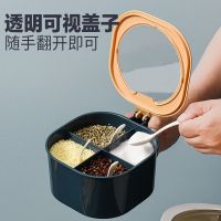 调料盒套装调料罐家用厨房调料罐子调味盒佐料盒调味料收纳盒盐罐 正方形清仓款(仅剩最后100个)蓝色 都调料勺子(