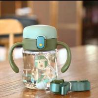 儿童水杯带吸管夏季防漏耐摔塑料幼儿园宝宝小学生喝水杯便携 冬夏210毫升学饮杯小绿龙手柄+背带 标配