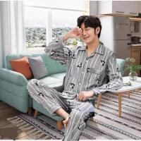 [一套价]新款棉质春夏中老年睡衣家居服男士爷爷爸爸长袖空调衣 常规黑色黑色长袖 L 码(80斤到120斤)