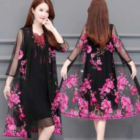 2021夏季民族风复古中老年妈妈装开衫披肩外套女中长款防晒衣薄款 889粉色 M