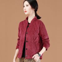 2020冬季新款夹棉气质灯芯绒夹棉外套女士保暖棉衣条绒加厚短袄女 红色 L (建议90-105斤)