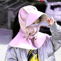 防晒帽子全脸夏季女带面罩防飞沫护脸护目防紫外线骑车遮阳帽韩国 A款儿童粉紫色(2-6岁)