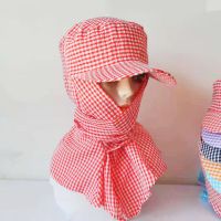夏季防晒帽子防风防尘护脸护颈男女骑车遮阳帽户外工作田间采茶帽 红色护颈款